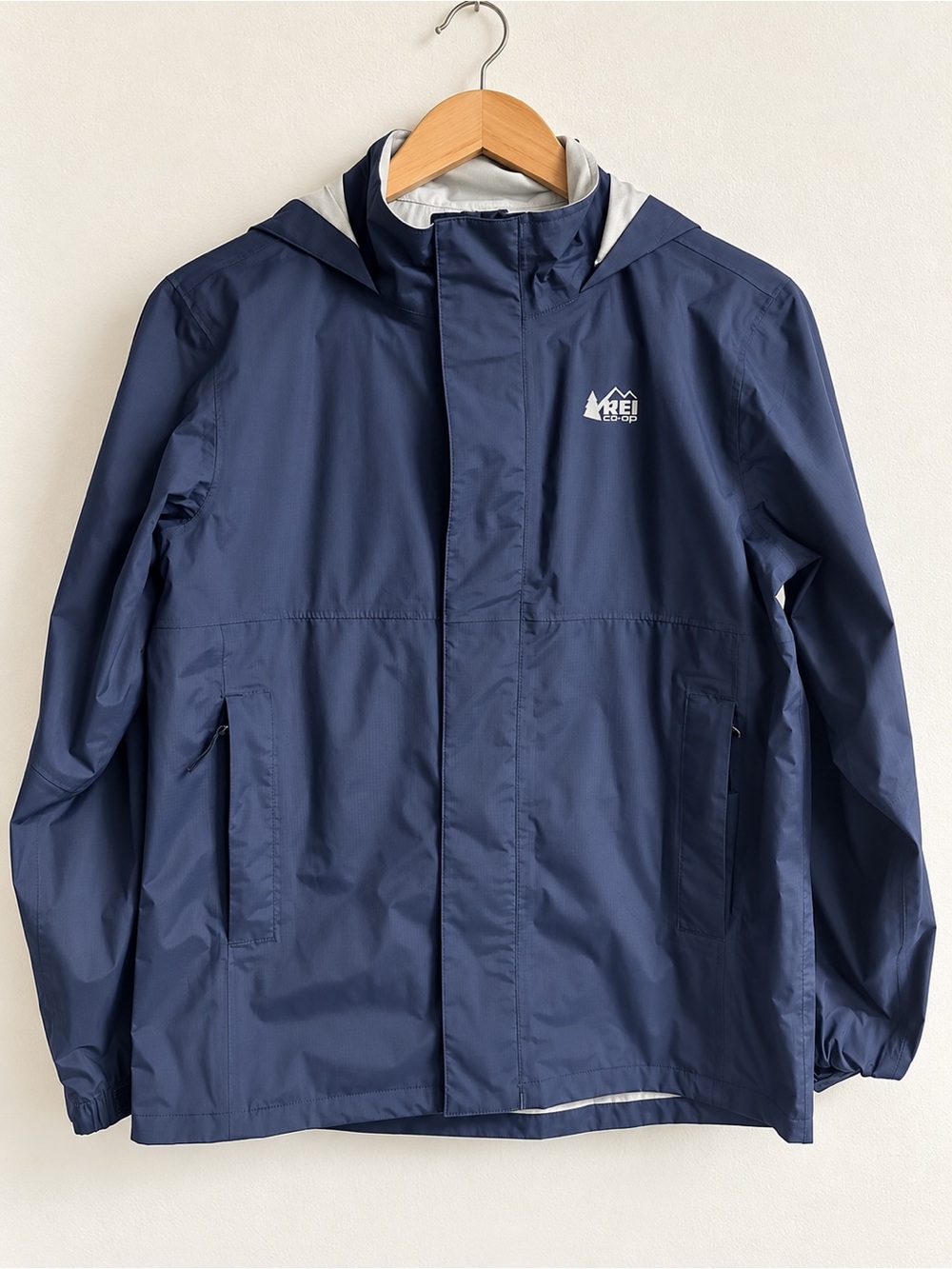 REI Co-op Rainier Kids Large Navy Hooded Rain Jacket